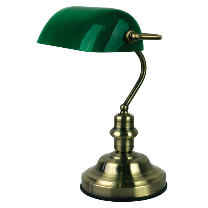 Bankers Switched Table Lamp - Black, Antique Brass & Brass