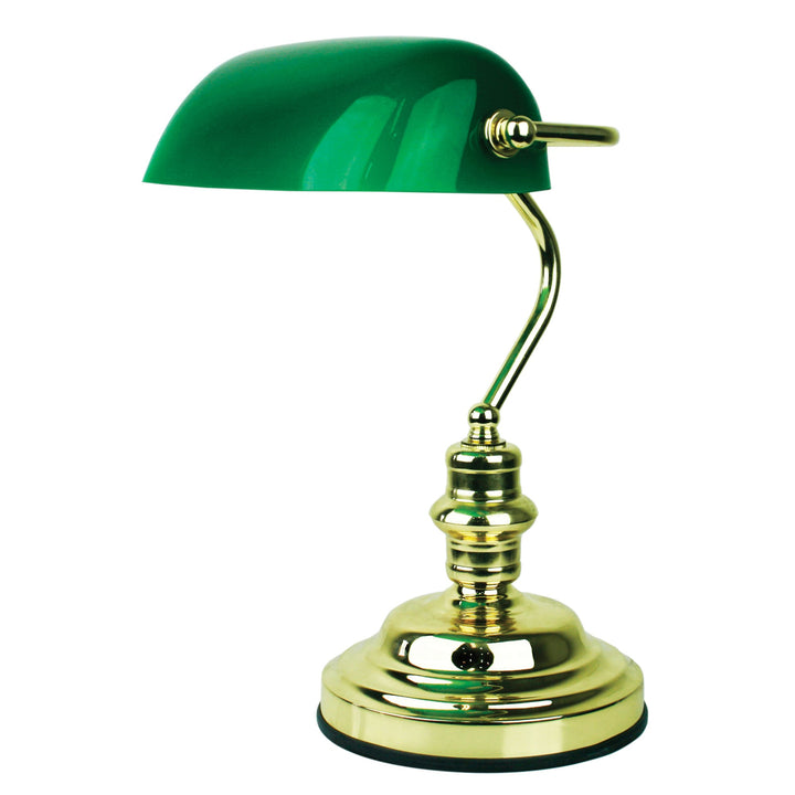 Bankers Switched Table Lamp - Black, Antique Brass & Brass
