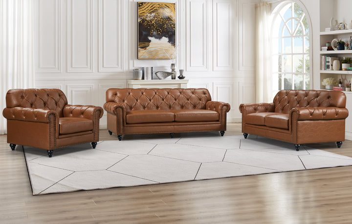 Barclay 3 Seater Tan faux leather