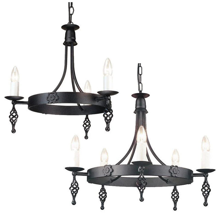 Belfry 3Lt/5Lt Chandelier E14 in Black Elstead Lighting