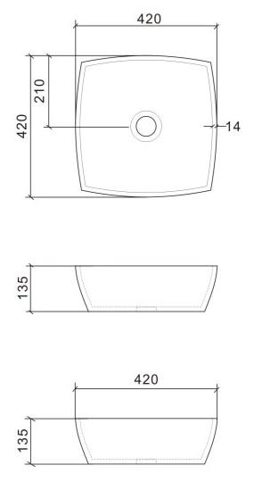 Bellini Above Counter Basin – White Vitreous China, No Taphole