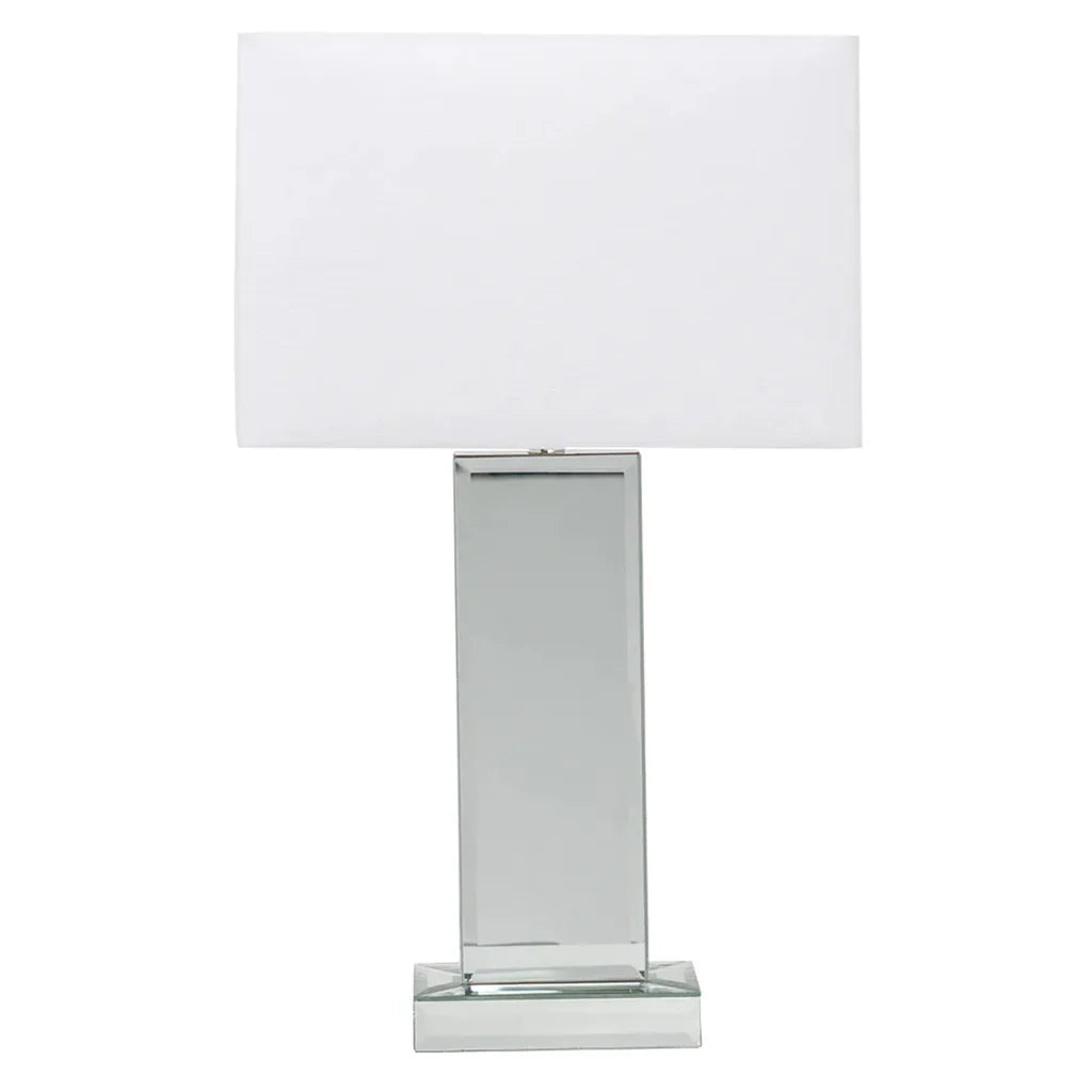 Block Table Lamp with Glass Base & White Shade