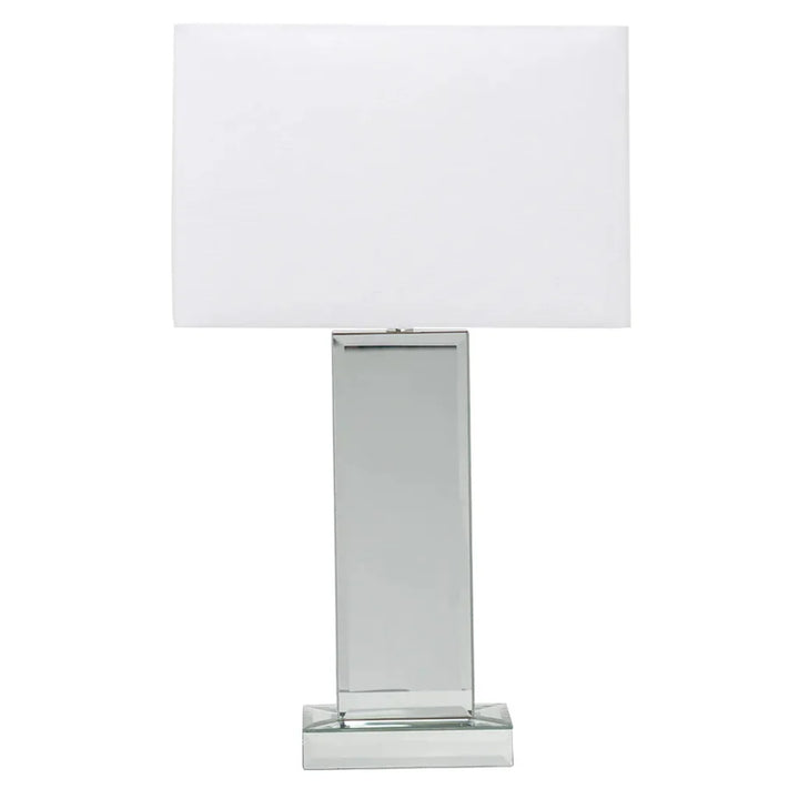 Block Table Lamp with Glass Base & White Shade