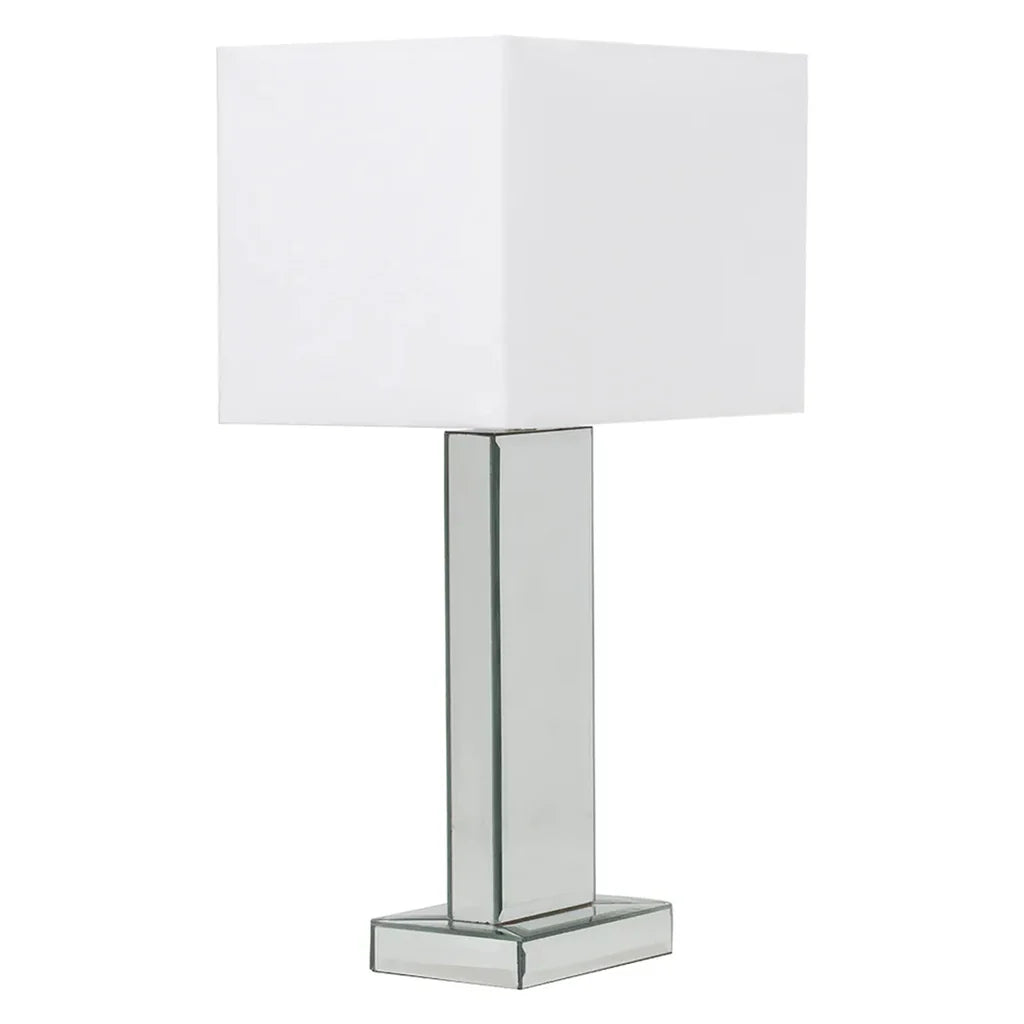 Block Table Lamp with Glass Base & White Shade