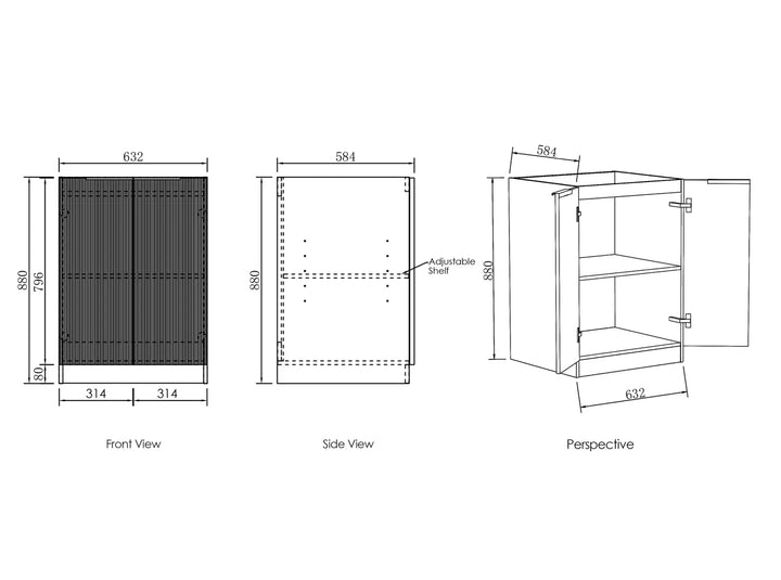 Bondi Laundry 630 Flutted White Base Cabinet