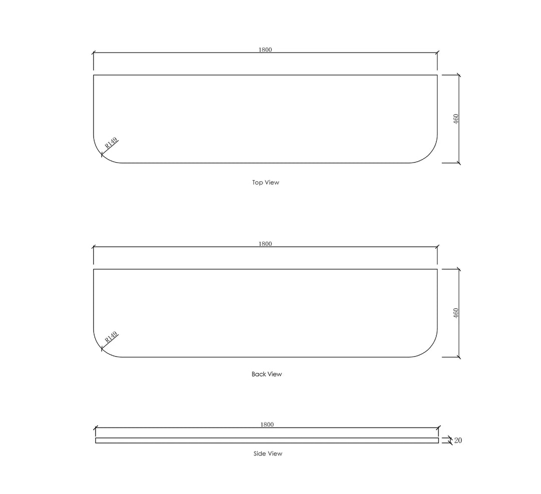 Bondi 1800x460x20 Solid Surface Matte White Top - No Hole