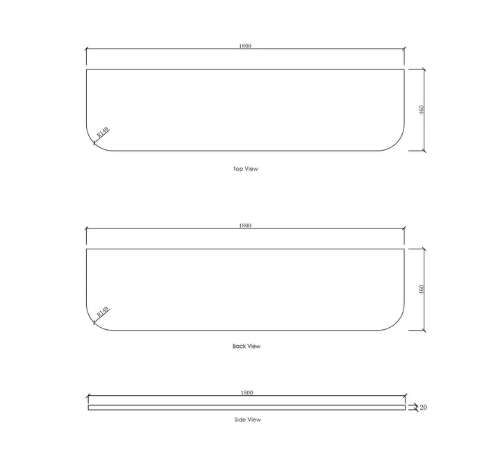 Bondi 1800x460x20 Solid Surface Matte White Top - No Hole