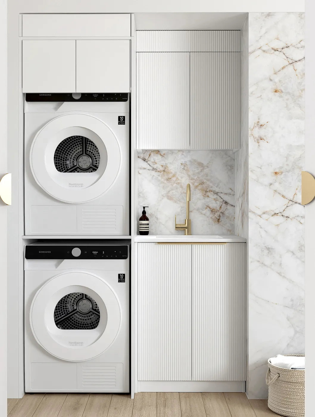 Bondi White Laundry Kit with Stainless Steel Sink and Quartz Stone Top