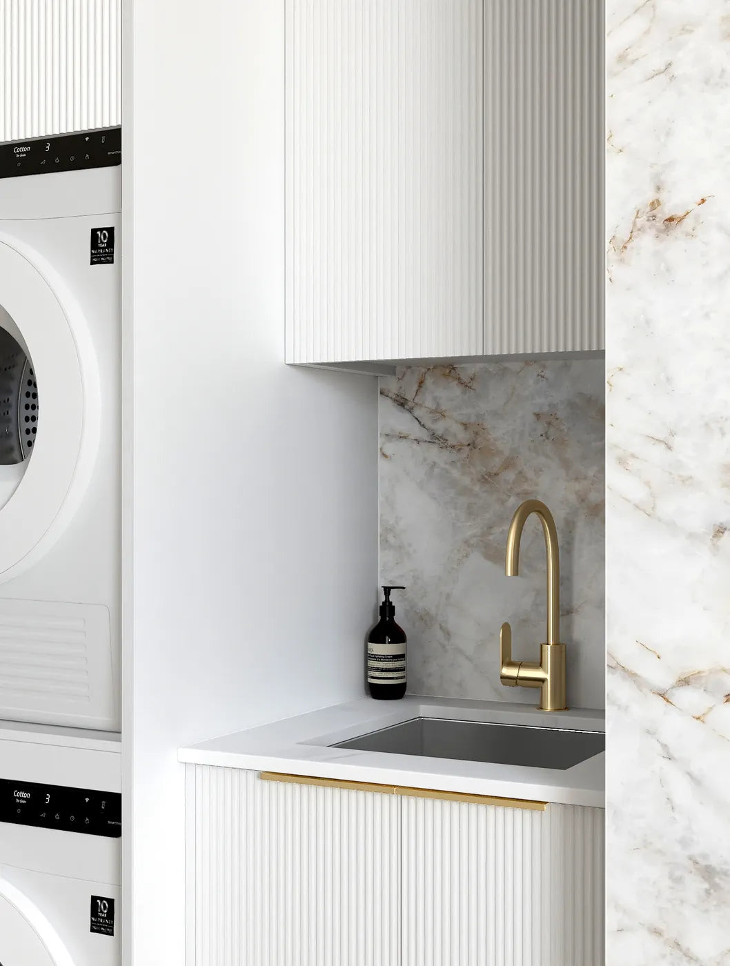 Bondi White Laundry Kit with Stainless Steel Sink and Quartz Stone Top