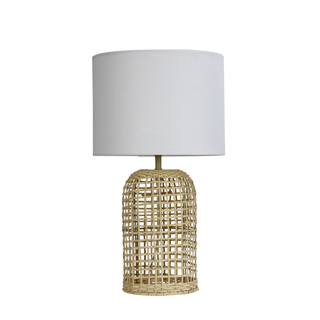 Brizo Rattan Lamp Base with Fabric Drum Shade