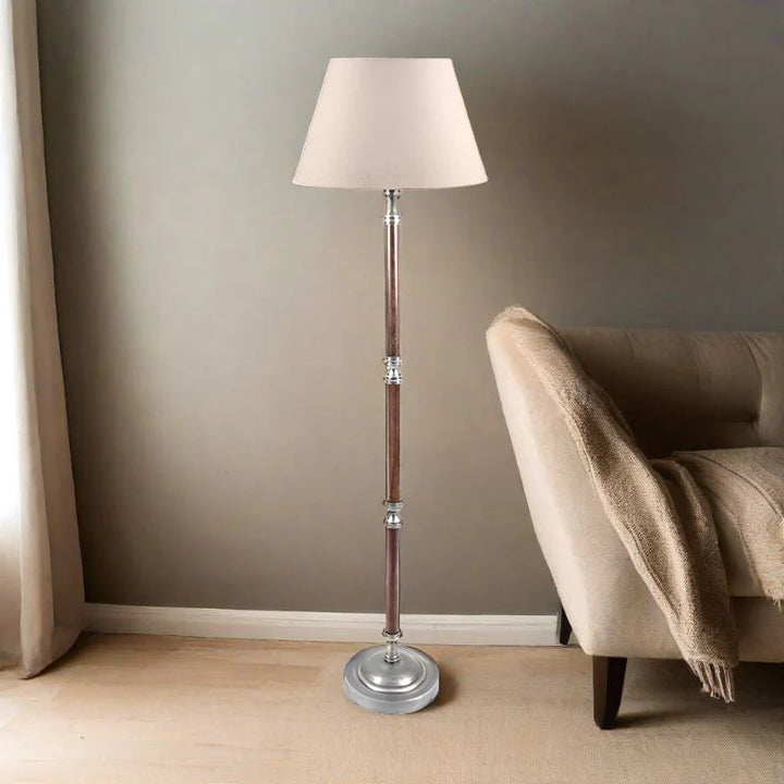 Brunswick Floor Lamp - Timber Base in Silver