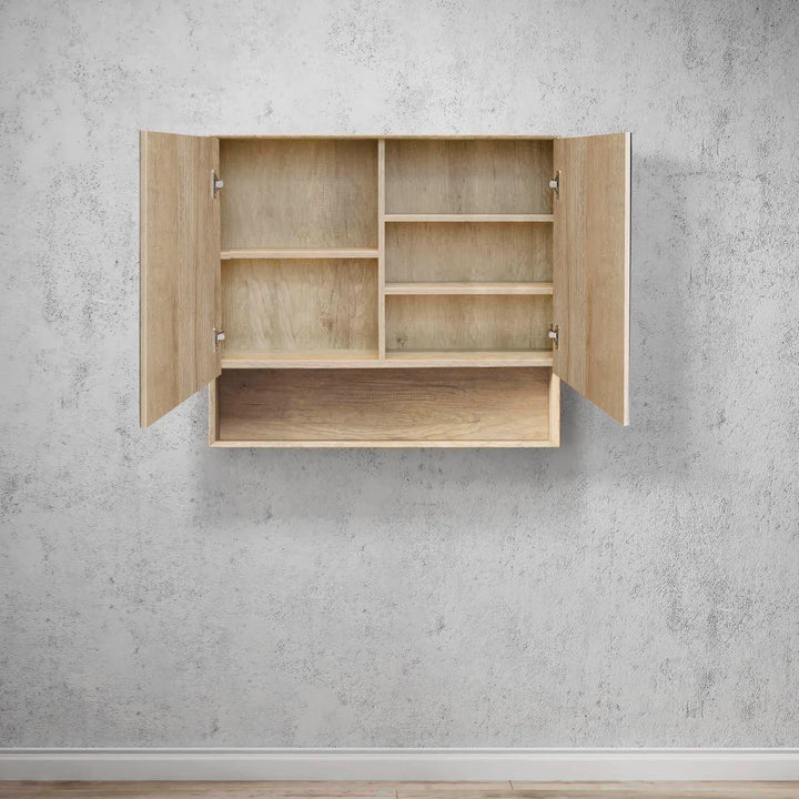 Byron 900x800 Natural Oak Shaving Cabinet – Modern Wall-Mounted Design with Soft Closing Doors