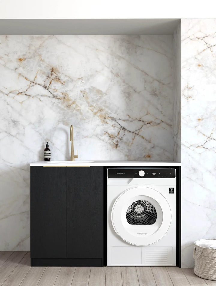 Byron/Bondi Black Oak Base Laundry Cabinet with Quartz Stone Top and Stainless Steel Sink