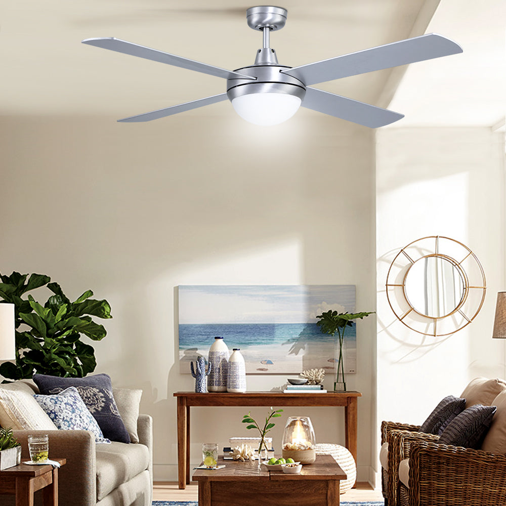 Devanti 52'' Ceiling Fan with AC Motor, Light, and Remote Control, Silver – Pilbara Bathroom Warehouse Perth and regional Western Australia