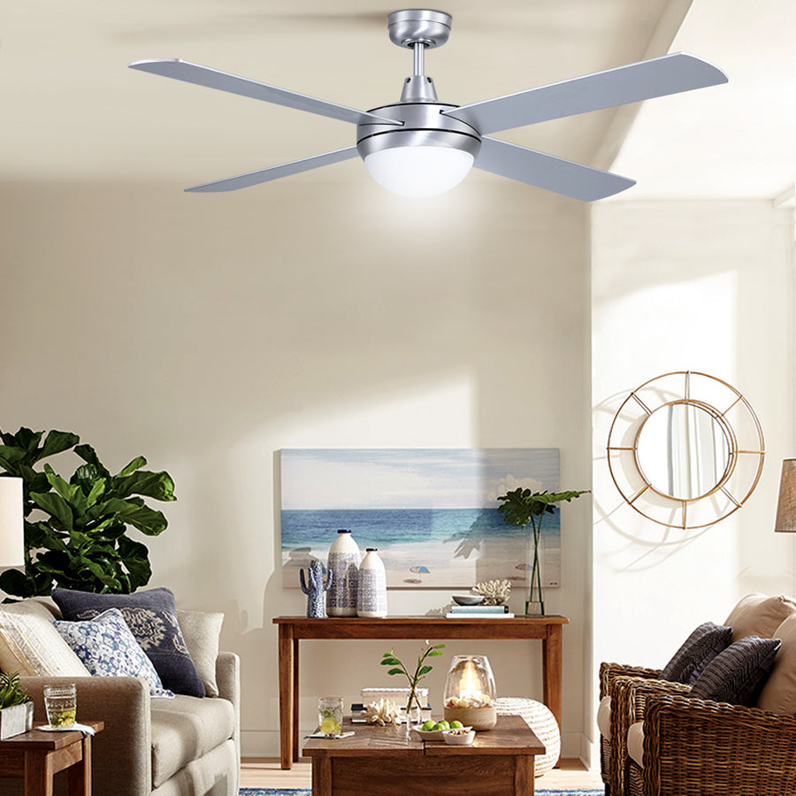 Devanti 52'' Ceiling Fan with AC Motor, Light, and Remote Control, Silver – Pilbara Bathroom Warehouse Perth and regional Western Australia