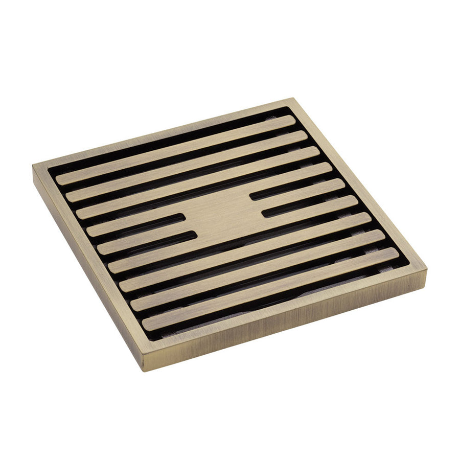 Square Slim Grate Floor Waste, 88mm Outlet, Antique Brass - Pilbara Bathroom Warehouse Perth and regional Western Australia