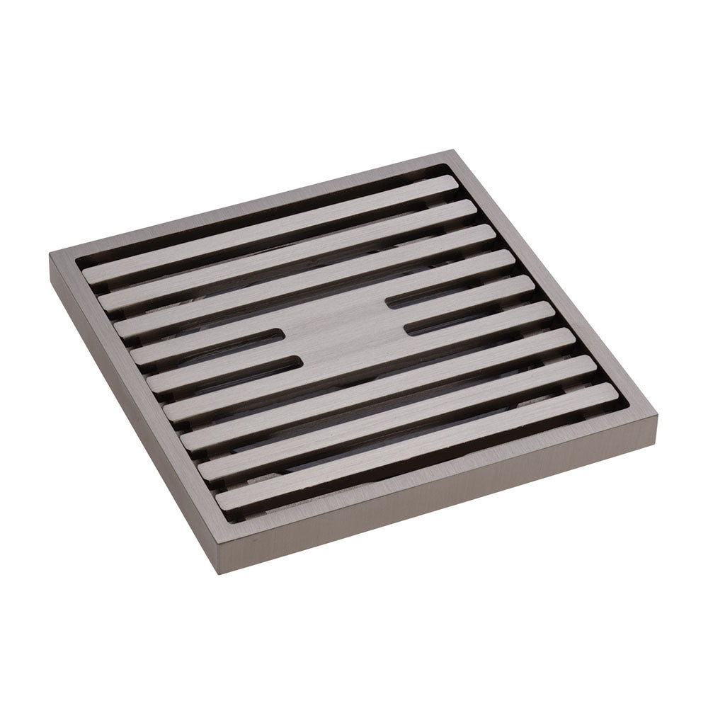 Square Slim Grate Floor Waste, 88mm Outlet, Brushed Nickel - Pilbara Bathroom Warehouse Perth and regional Western Australia