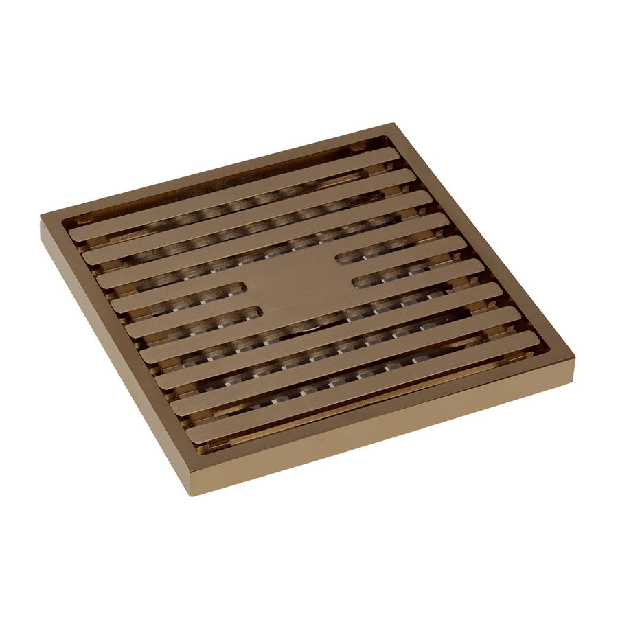 Square Slim Grate Floor Waste, 88mm Outlet, Brushed Copper - Pilbara Bathroom Warehouse Perth and regional Western Australia