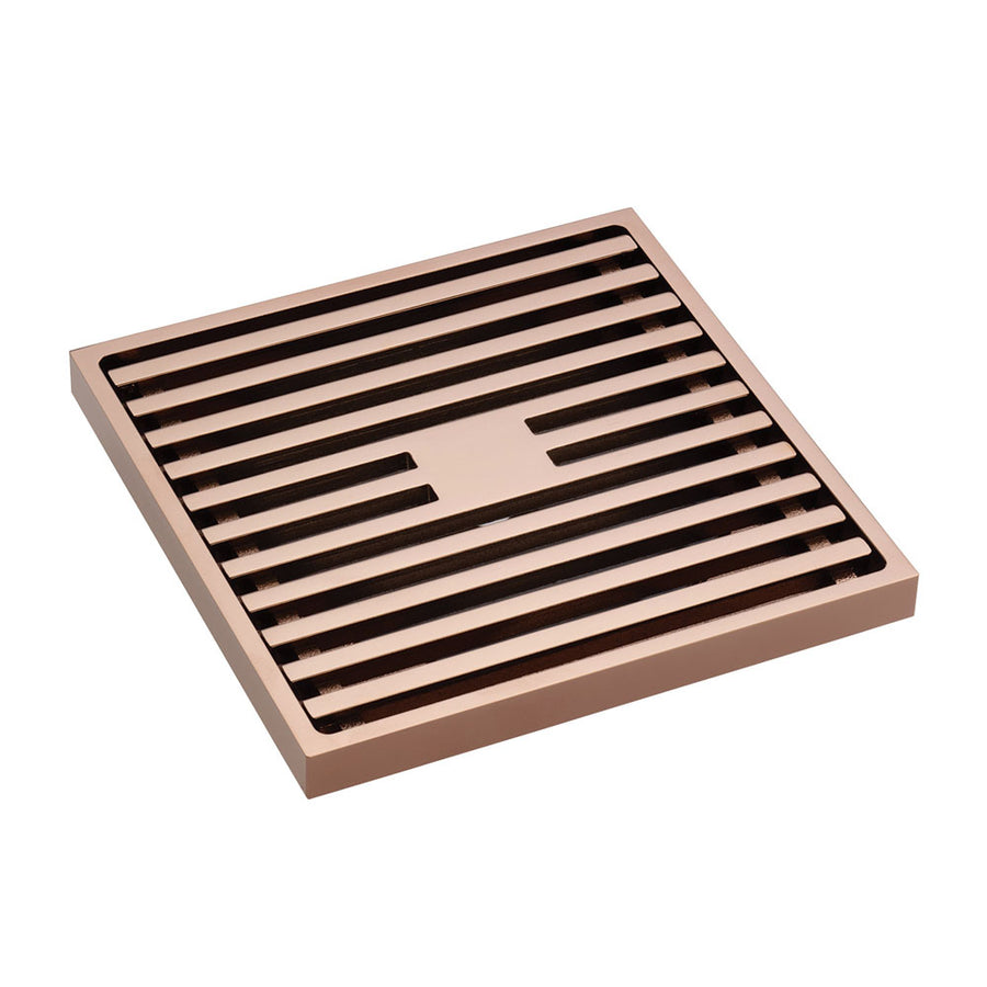 Square Slim Grate Floor Waste, 88mm Outlet, Rose Gold - Pilbara Bathroom Warehouse Perth and regional Western Australia