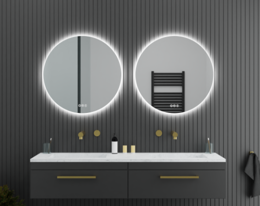 CIRCO B round LED mirror with frameless backlit design, touch sensor controls, and adjustable light settings for a sleek modern bathroom look – Pilbara Bathroom Warehouse Perth and regional Western Australia
