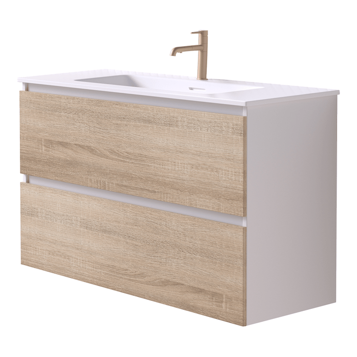 Mia 90cm 2 Drawer Wall Hung Vanity Matte White Timber – Pilbara Bathroom Warehouse Perth WA