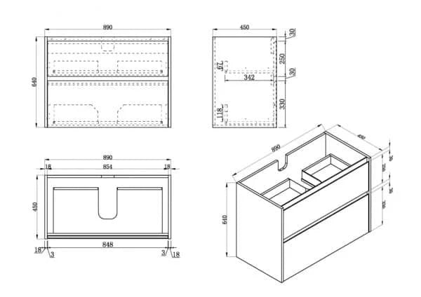 Caliber 900 Vanity – Oak | Wall-Hung or Freestanding with Stone Top and Basin