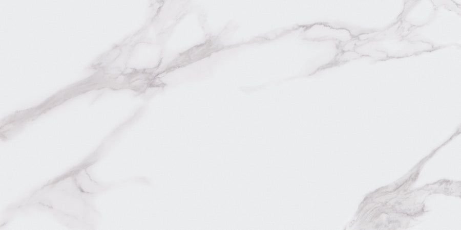 Carrara Cerra Gloss Tile 300x600 with marble-inspired glossy finish White marble texture with subtle gray veins