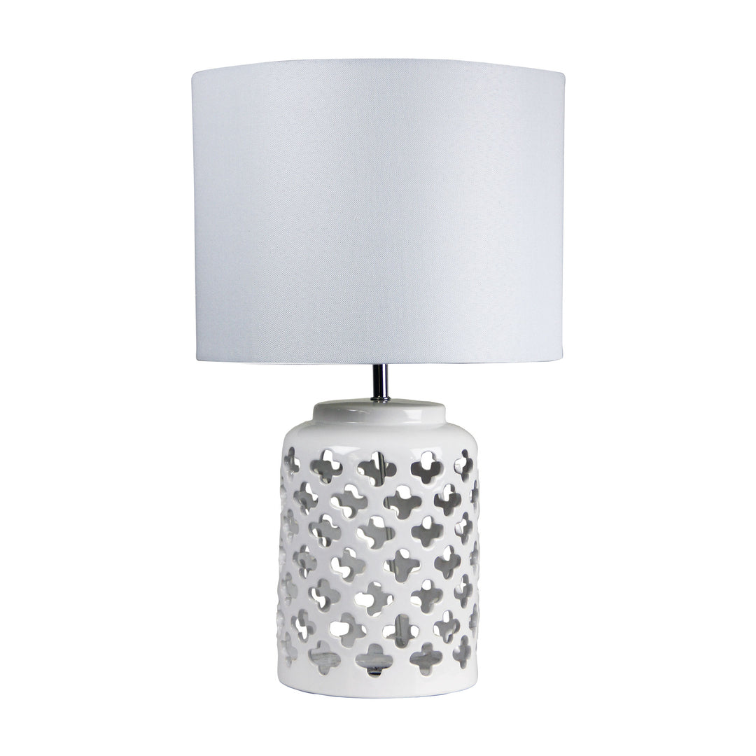 Casbah Moorish Cut Ceramic Table Lamp – Antique White with Beige Shade