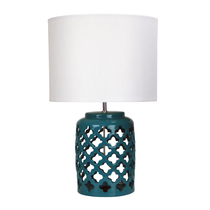 Casbah Moorish Cut Ceramic Table Lamp – Antique White with Beige Shade
