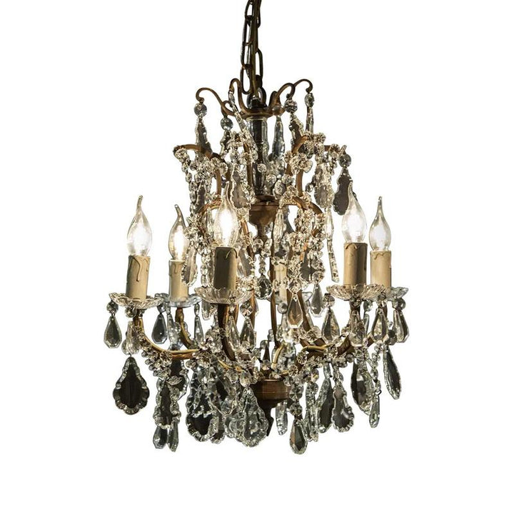 Chantilly Chandelier 6x40w E14 in Antique Brass & Crystal Drops