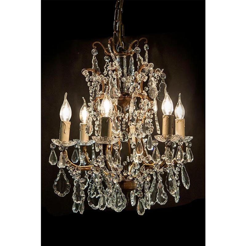 Chantilly Chandelier 6x40w E14 in Antique Brass & Crystal Drops