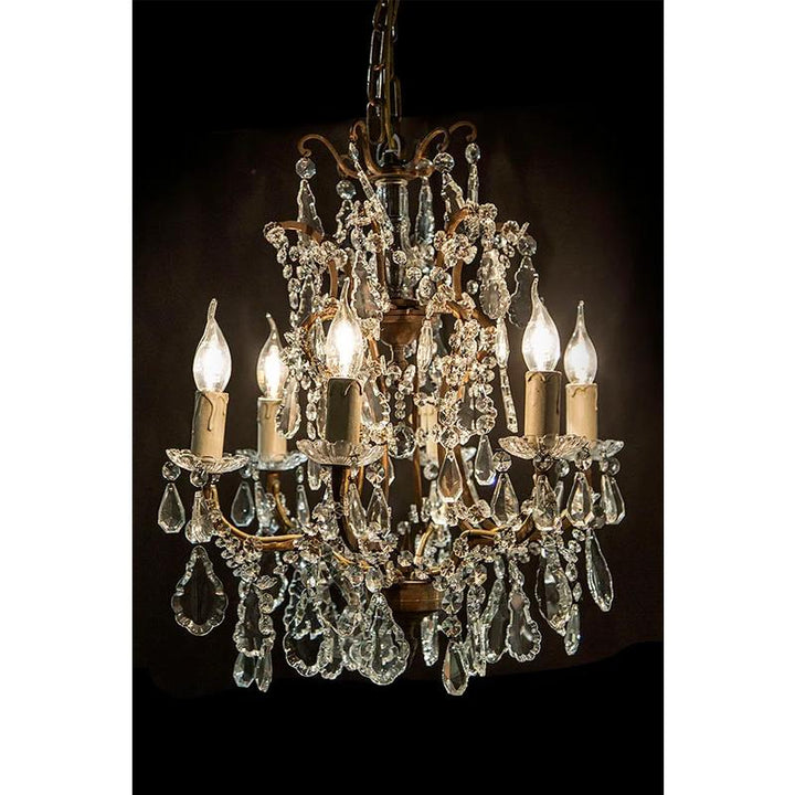 Chantilly Chandelier 6x40w E14 in Antique Brass & Crystal Drops