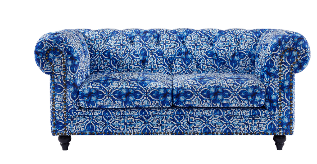 Chesterfield 2 Seater Digital Print Moroccan Blue Velvet