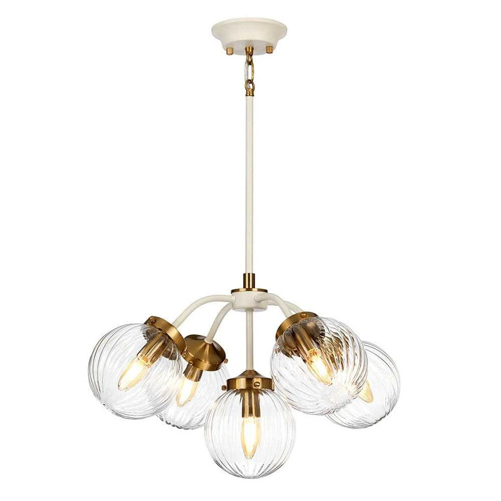 Cosmos 5Lt Chandelier in Cream & Aged Brass
