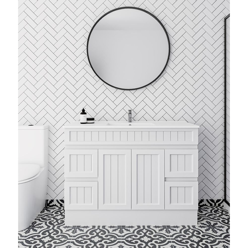 Courtney 120cm PVC Vanity with Thin China Top – Matte White Hamptons Style