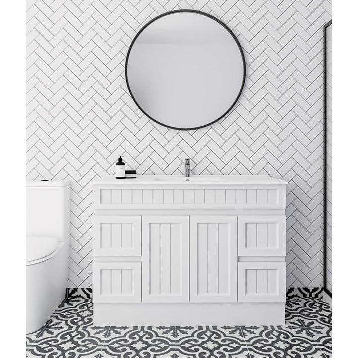 Courtney 120cm PVC Vanity with Thin China Top – Matte White Hamptons Style