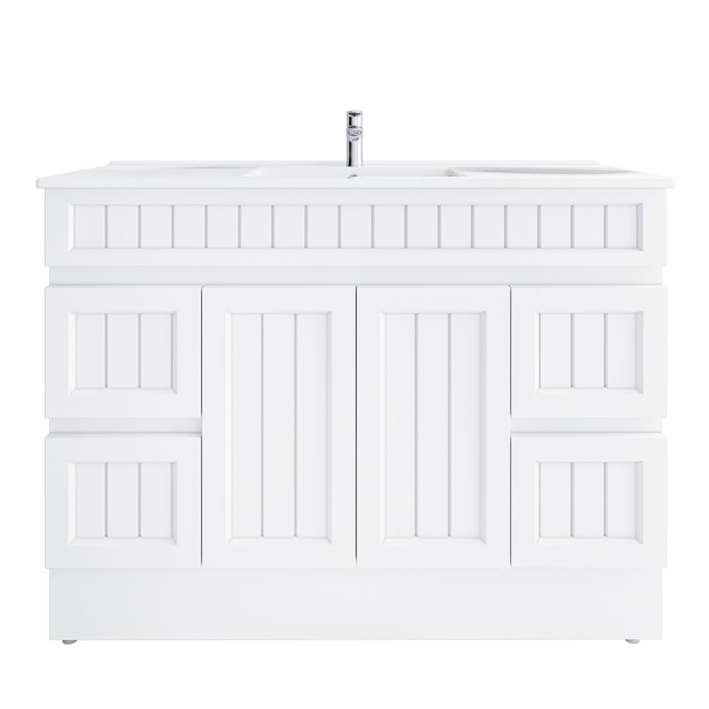 Courtney 120cm PVC Vanity with Thin China Top – Matte White Hamptons Style
