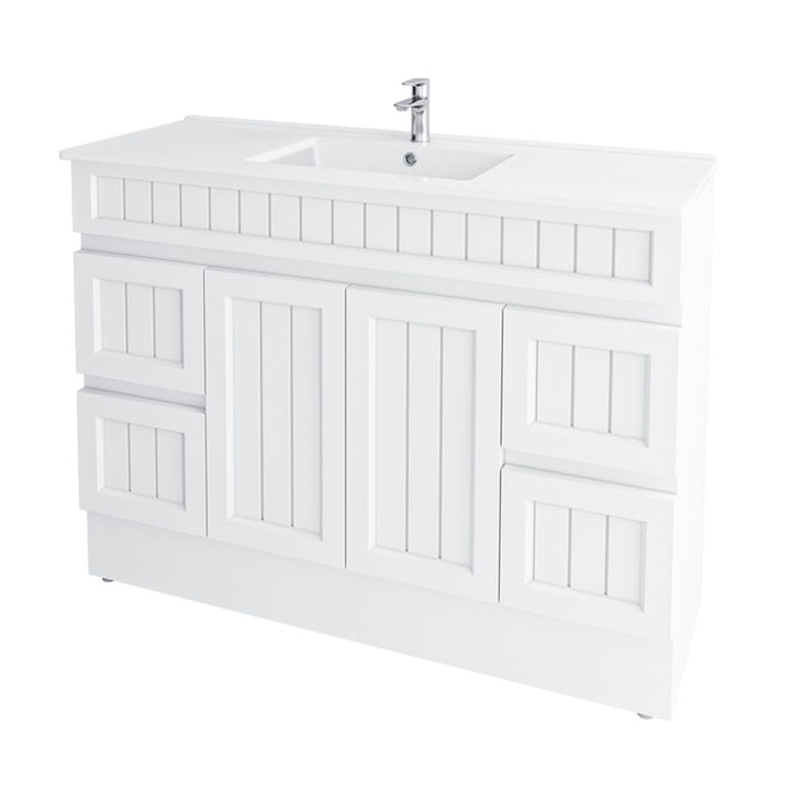 Courtney 120cm PVC Vanity with Thin China Top – Matte White Hamptons Style