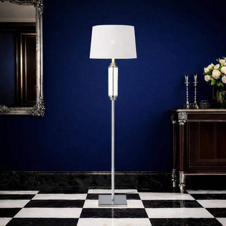 Dorcel Floor Lamp in Antique Brass/Amber or Nickel/Clear