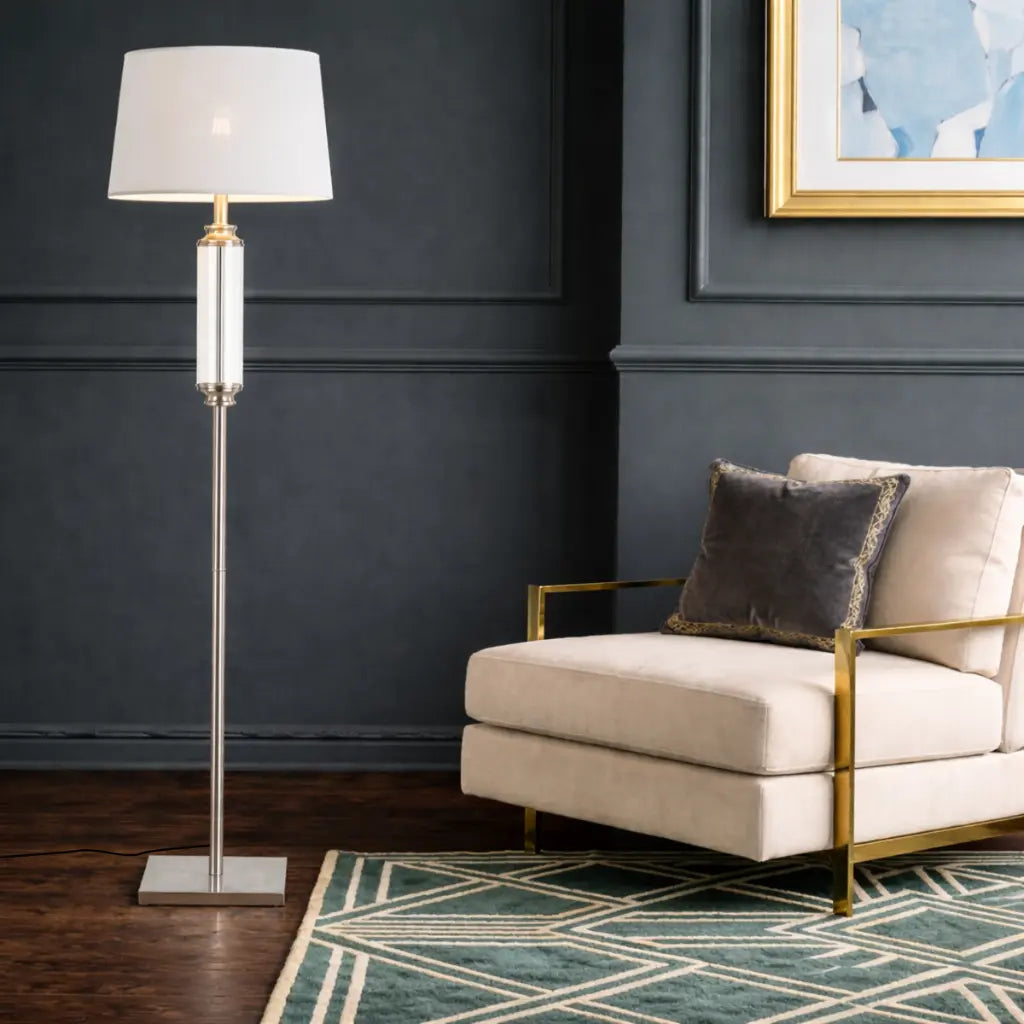 Dorcel Floor Lamp in Antique Brass/Amber or Nickel/Clear