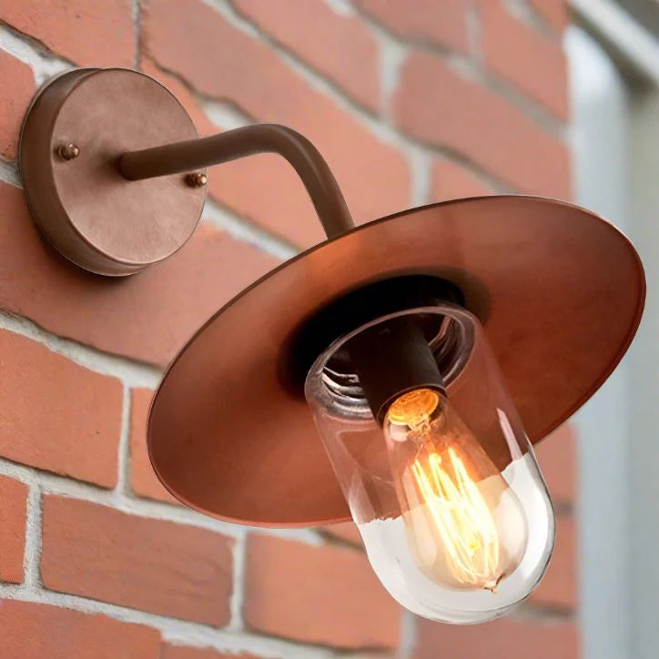 Deksel Outdoor Wall Light in Matt Aged Copper with Clear Glass