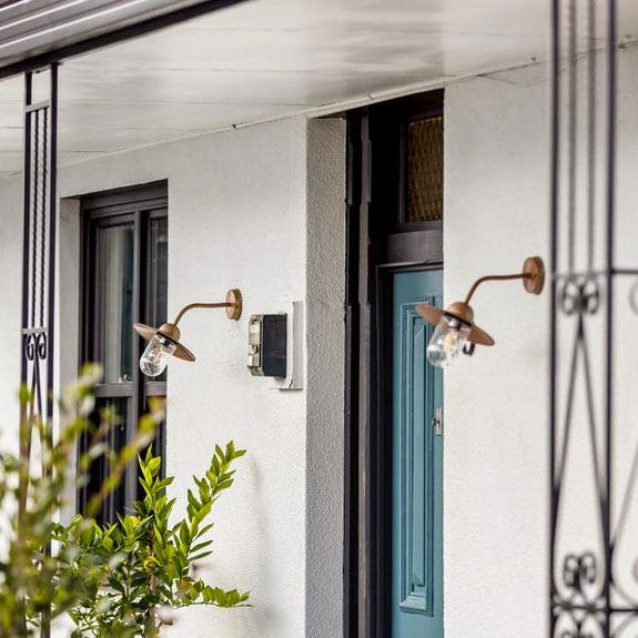 Deksel Outdoor Wall Light in Matt Aged Copper with Clear Glass