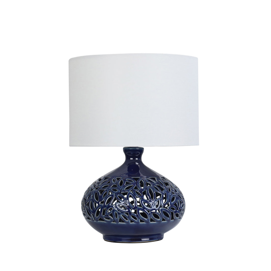 Douglas Blue Ceramic Table Lamp with Fabric Drum Shade
