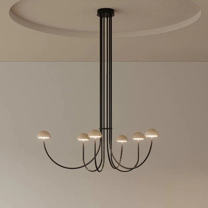 Dussa 6LT Chandelier in Travertine, Black or White