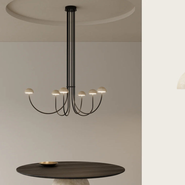 Dussa 6LT Chandelier in Travertine, Black or White