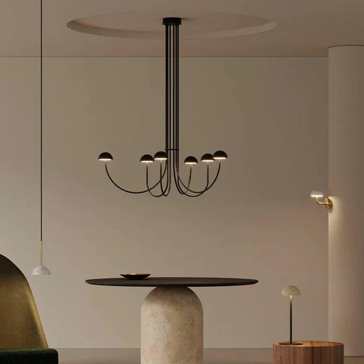 Dussa 6LT Chandelier in Travertine, Black or White