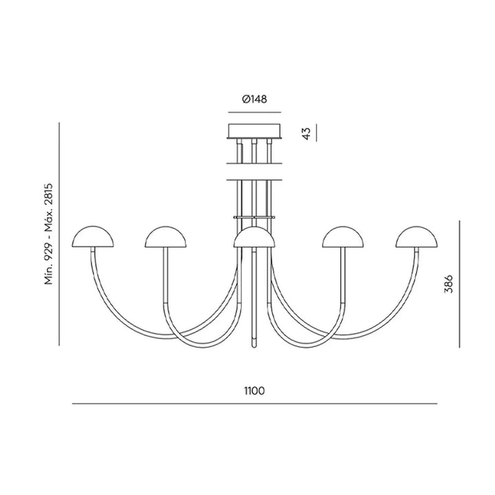 Dussa 6LT Chandelier in Travertine, Black or White