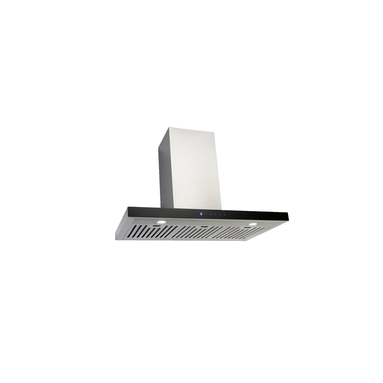 90cm Stainless Steel & Black Glass Canopy Rangehood