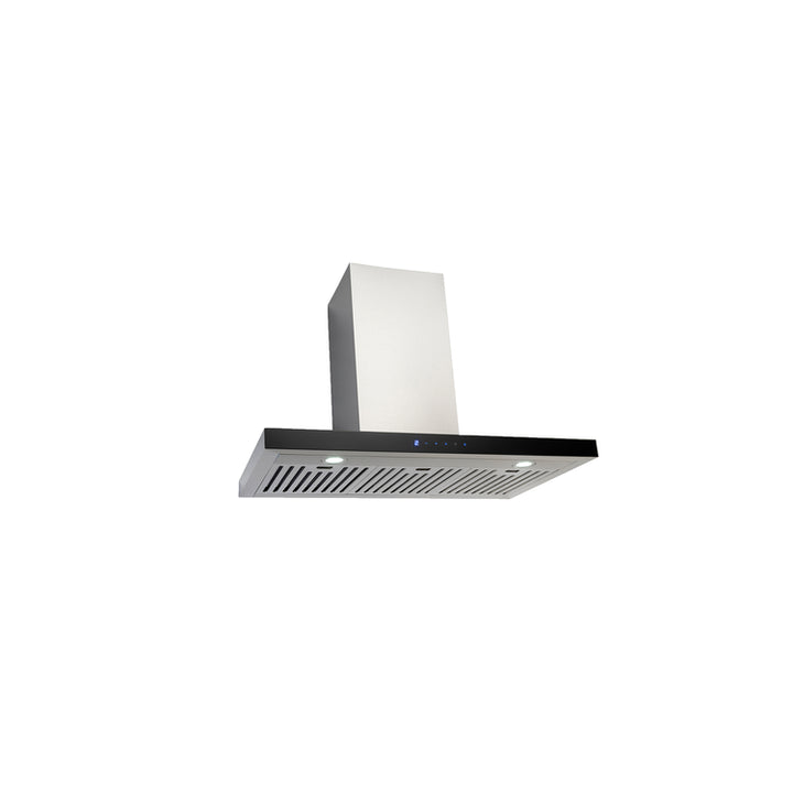 90cm Stainless Steel & Black Glass Canopy Rangehood