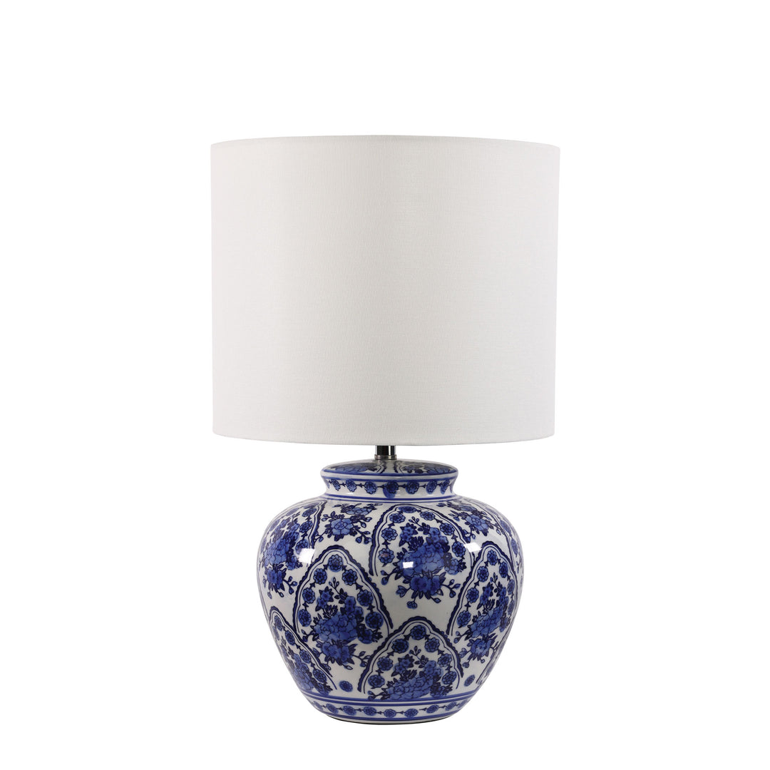 EDEN Blue and White Ceramic Table Lamp with White Drum Shade
